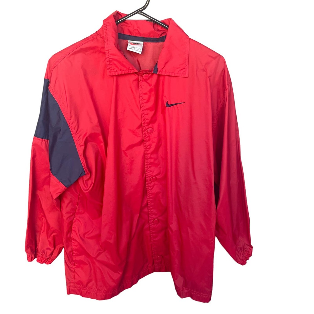 Vintage Nike Windbreaker Jacket Adult Large Red Snap Front‎ Pockets Swoosh 90s